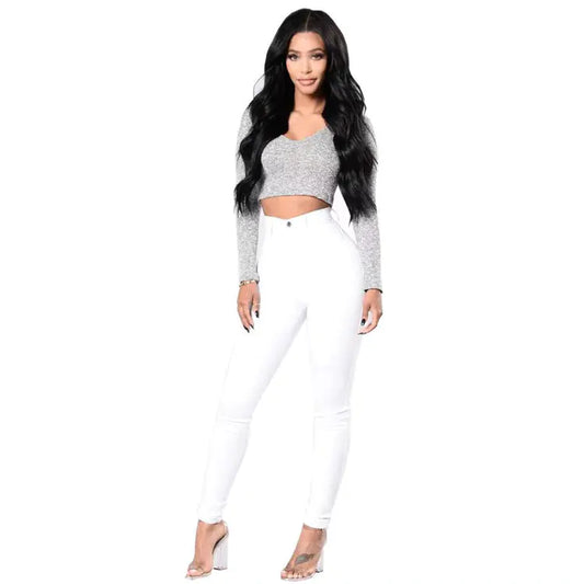 High-Waist Elastic Skinny Jeans