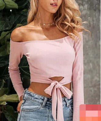 Off-Shoulder Tie Long Sleeve Top