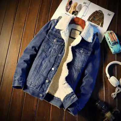 Thick Fleece Denim Jacket for Autumn/Winter