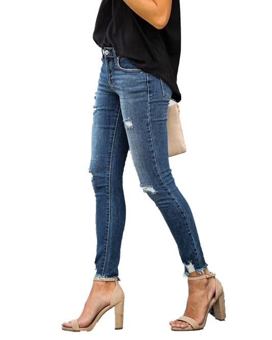 Slim-Fit Ripped Jeans with Raw Edges